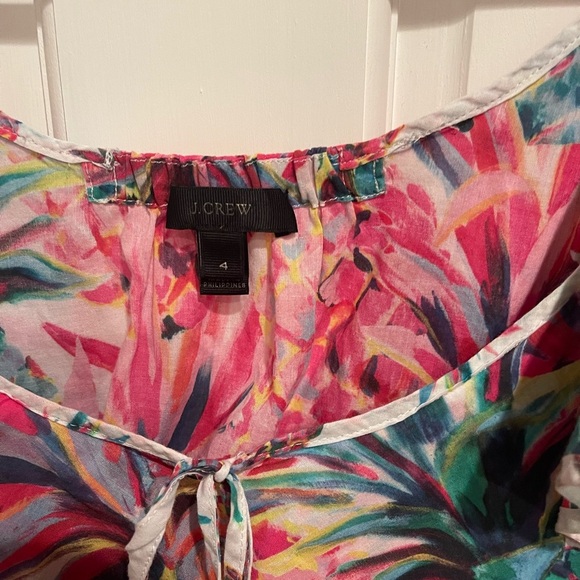 J. Crew Pink and Green Flutter Sleeve Blouse - Picture 2 of 6